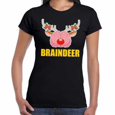 Foute kerst t shirt braindeer zwart voor dames