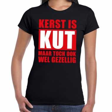 Foute kerst t shirt kerst is kut maar toch gezellig zwart dames