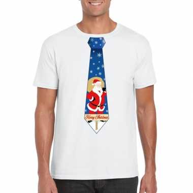 Foute kerst t shirt stropdas met kerstman print wit voor heren