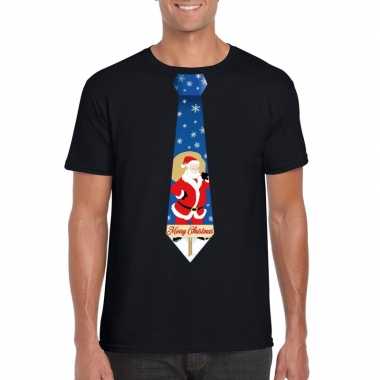Foute kerst t shirt stropdas met kerstman print zwart voor heren