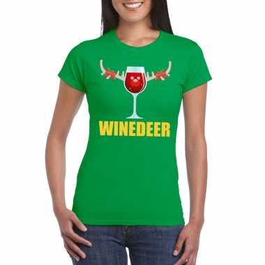 Foute kerst t shirt winedeer groen voor dames