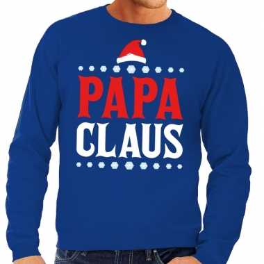 Foute kerstkersttrui blauw papa claus voor heren