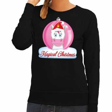 Foute kerstkersttrui eenhoorn magical christmas zwarte dames sweater