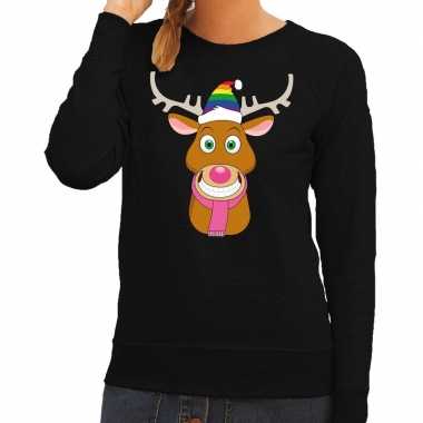 Foute kerstkersttrui gay rudolf het rendier zwart dames
