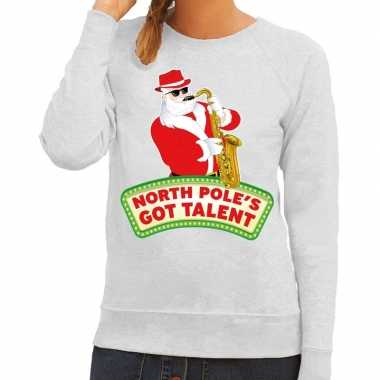 Foute kerstkersttrui grijs north poles got talent voor dames