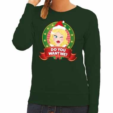 Foute kerstkersttrui groen do you want me voor dames