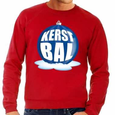 Foute kerstkersttrui kerstbal blauw op rode sweater voor heren