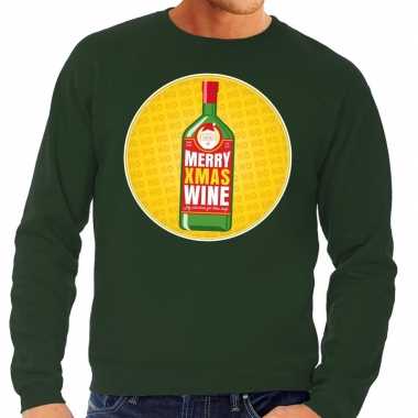 Foute kerstkersttrui merry christmas wine groen heren