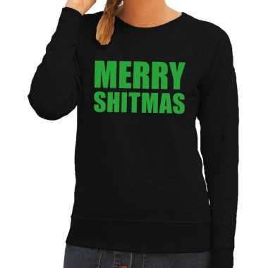 Foute kerstkersttrui merry shitmas zwart voor dames