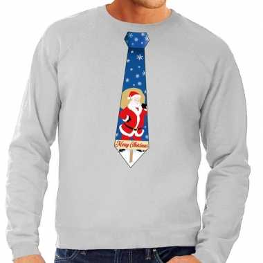 Foute kerstkersttrui stropdas met kerstman print grijs voor heren