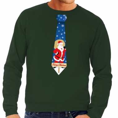Foute kerstkersttrui stropdas met kerstman print groen voor heren