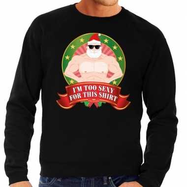 Foute kerstkersttrui zwart im too sexy for this shirt voor heren