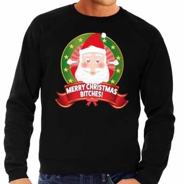 Foute kerstkersttrui zwart merry christmas bitches voor heren