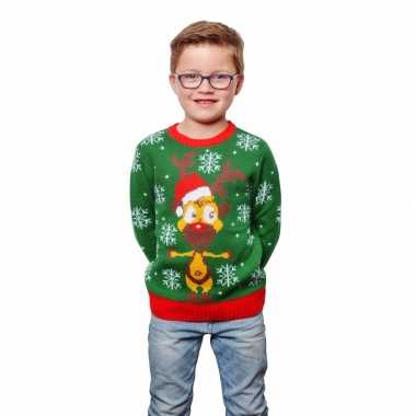 Groene kinder kerstkersttrui met rendier