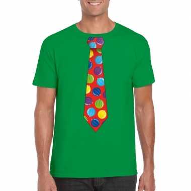 Kerst t shirt stropdas met kerstballen print groen voor heren