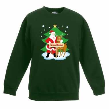 Kerstkersttrui kerstman en rendier groen kinderen
