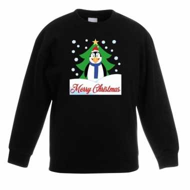 Kerstkersttrui merry christmas pinguin zwart kinderen