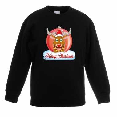 Kerstkersttrui merry christmas rendier kerstbal zwart kinderen
