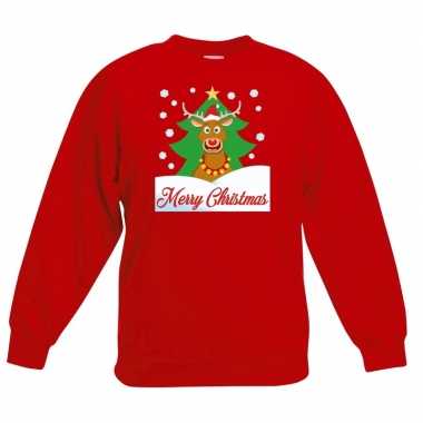Kerstkersttrui merry christmas rendier rood kinderen