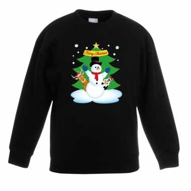 Kerstkersttrui sneeuwpop en vriendjes zwart kinderen