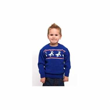 Kinder kersttrui blauw met rendieren