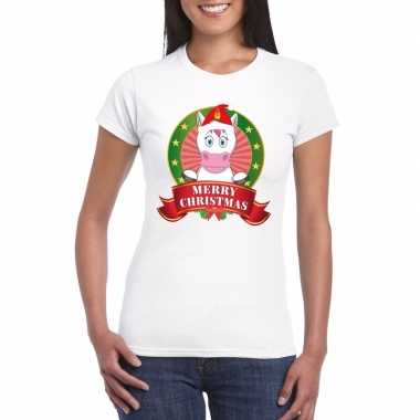 Witte eenhoorn kerst t shirt voor dames merry christmas