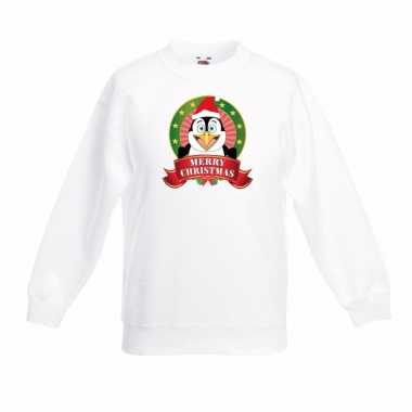 Witte kerst sweater voor jongens met pinguin print