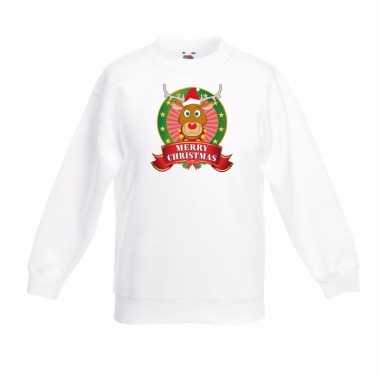 Witte kerst sweater voor jongens met rendieren print