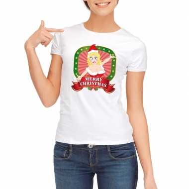 Witte kerst t shirt voor dames merry christmas