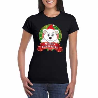 Zwarte ijsbeer kerst t shirt voor dames merry christmas