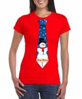 Fout kerst t shirt rood met sneeuwpop stropdas voor dames