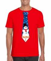Fout kerst t shirt rood met sneeuwpop stropdas voor heren