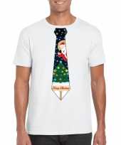 Fout kerst t shirt wit met kerstboom stropdas voor heren