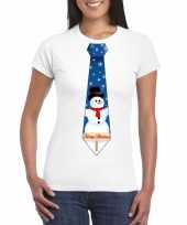 Fout kerst t shirt wit met sneeuwpop stropdas voor dames