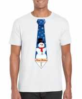 Fout kerst t shirt wit met sneeuwpop stropdas voor heren
