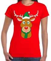 Foute kerst t-shirt rendier rudolf groene kerstmuts rood dames