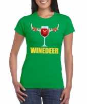Foute kerst t-shirt winedeer groen voor dames