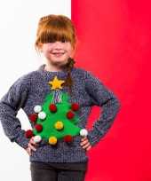 Grijze kinderkersttrui voor kerst met kerstboom