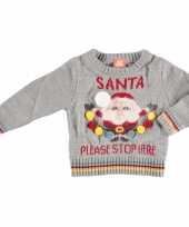 Kerst sweaters met kerstman santa please stop here voor baby