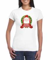 Witte kerst t shirt met kerstman print voor dames merry christmas