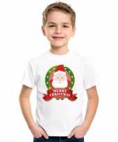 Witte kerst t shirt voor kinderen de kerstman