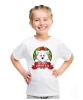 Witte kerst t shirt voor kinderen met ijsbeer