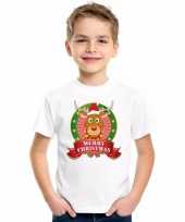 Witte kerst t shirt voor kinderen met rendier