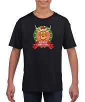 Zwarte kerst t shirt voor kinderen met rendier